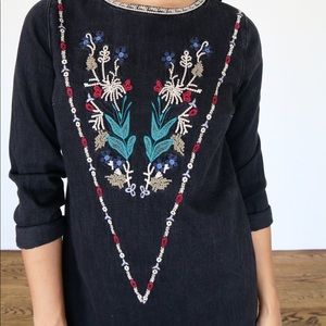 Mango Embroidered Denim Dress XS